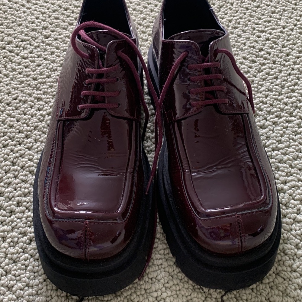 Miista Burgundy Patent Platform Lace-Up Shoes with Black Sole - Picture 3 of 5